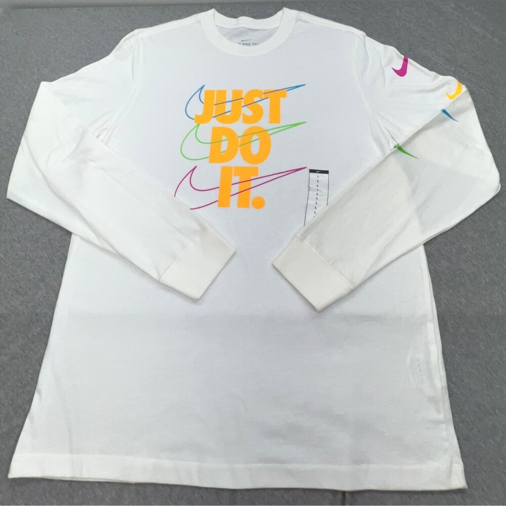 Nike Just Do It‎ Long Sleeve Tee White L Multicolor Swoosh Logos